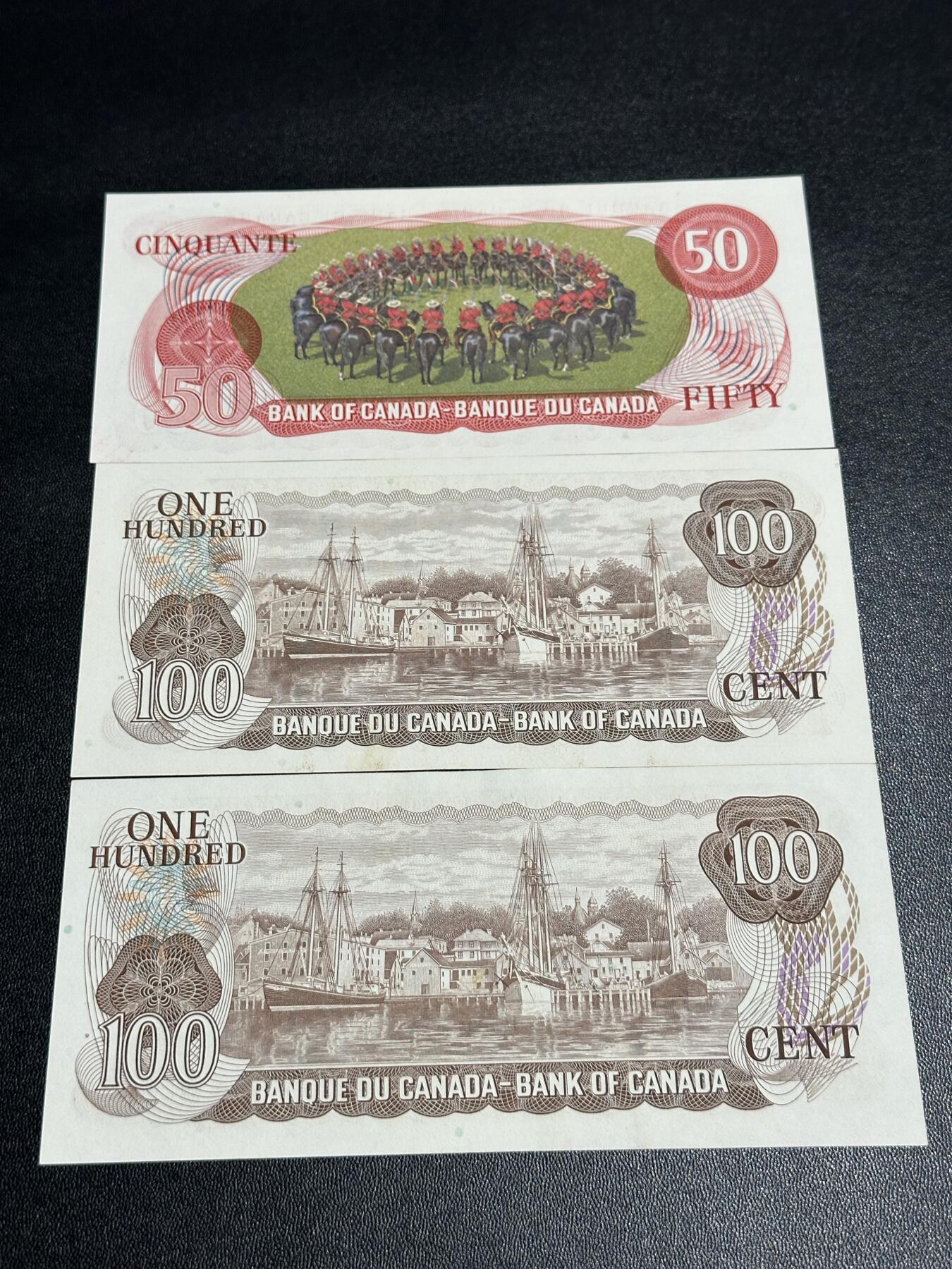 《外钞收藏家》第六百零四期（精品场）（本平台长期征集拍品、欢迎藏友们联系合作） 加拿大景观版50和100加元 三五张一起 全新 100加元边有轻微潮 一张有压印