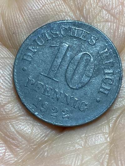 2026年第十三场(总第一百八十二场）外国好品散币场(免佣金) - 德意志帝国1922年10芬尼锌币(德意志帝国到魏玛共和国过渡时期，关门年)