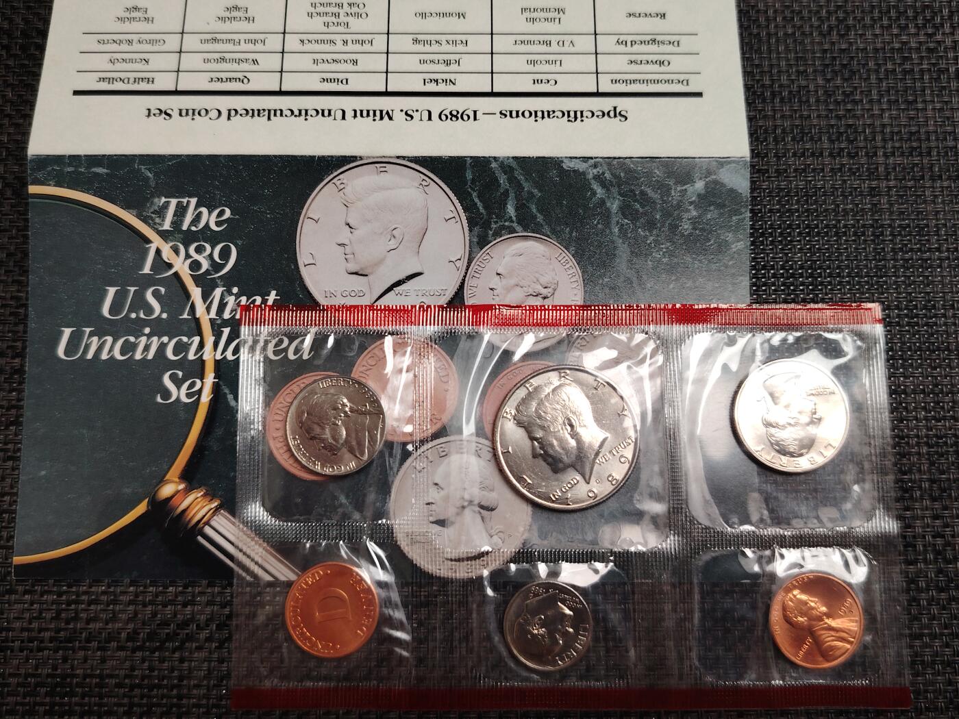 布加迪🐬～世界钱币(上海)🌾第 270 期 /  各国套币和散币 美国🇺🇸 1989年 5枚红边套币+1个章 