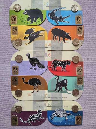 ❤️【币观天下】❤️ 第340期钱币拍卖- 2026.1.23周五晚上6点半场-长期征集拍品 - 秘鲁2017年野生动物10枚铜镍币官方卡册