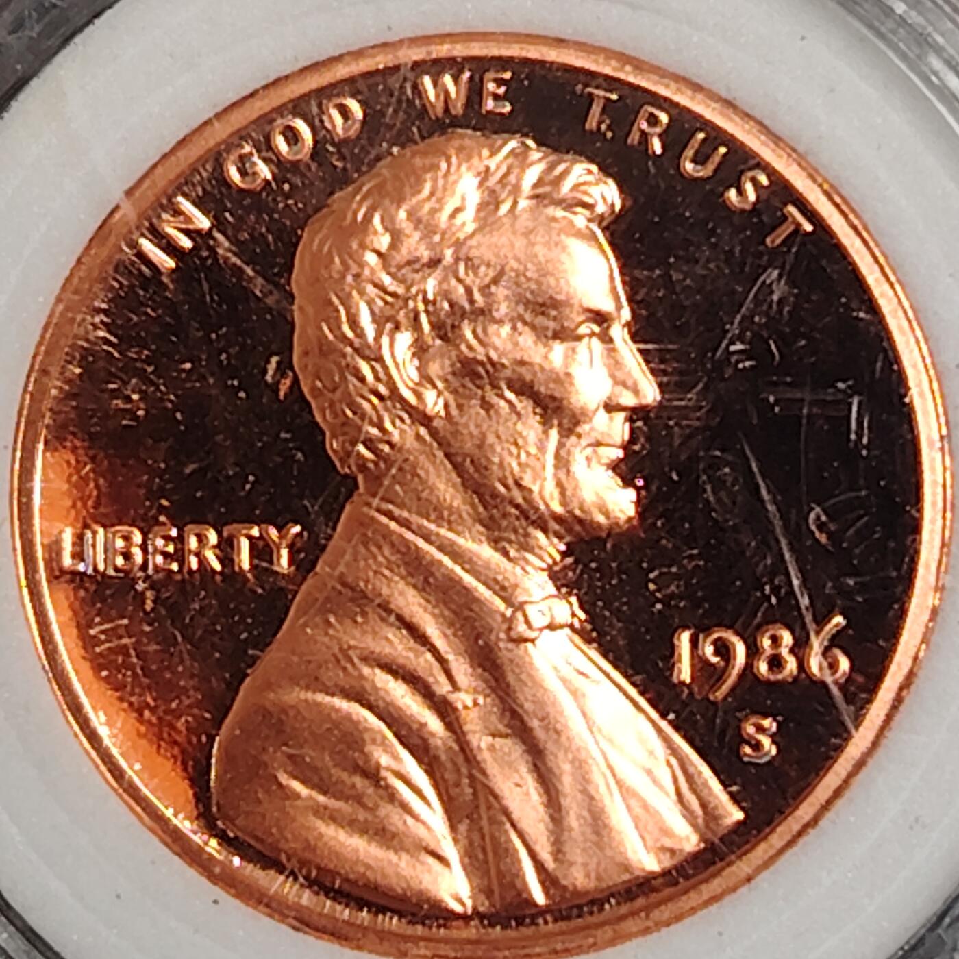 布加迪🐬～世界钱币(上海)🌾第 270 期 /  各国套币和散币 美国🇺🇸 1986年 1分 林肯头像精制币