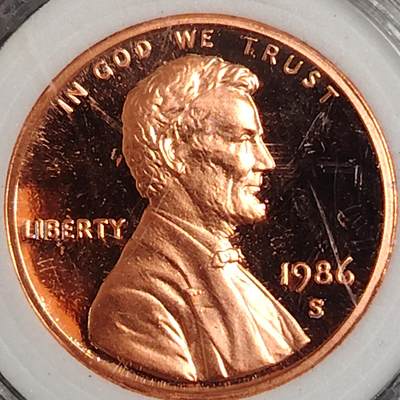 布加迪🐬～世界钱币(上海)🌾第 270 期 /  各国套币和散币 - 美国🇺🇸 1986年 1分 林肯头像精制币