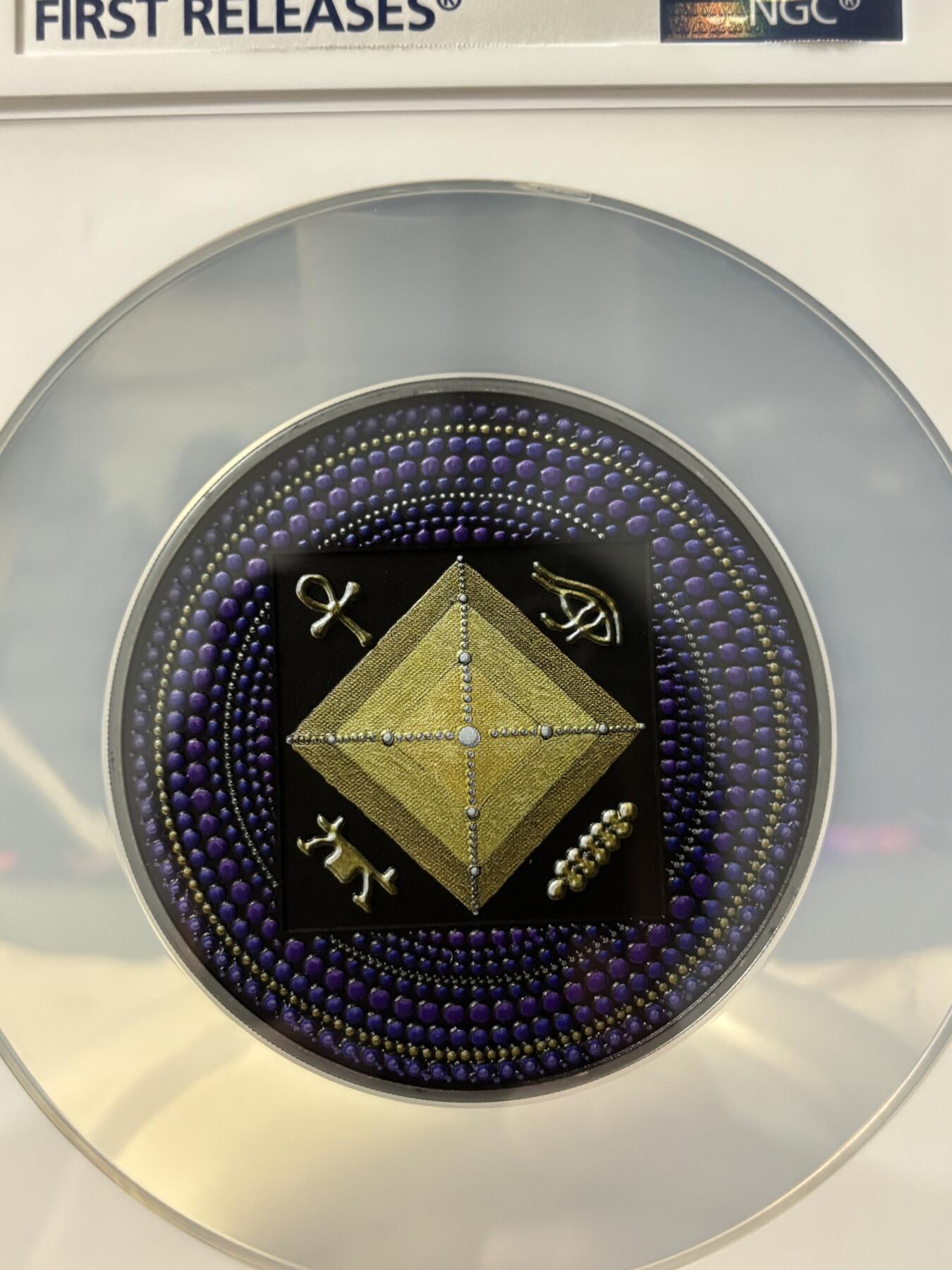 第189期拍卖 帕劳2022年点画埃及金字塔3盎司彩银币NGC-PF70首无盒无证书，999银，发行333枚