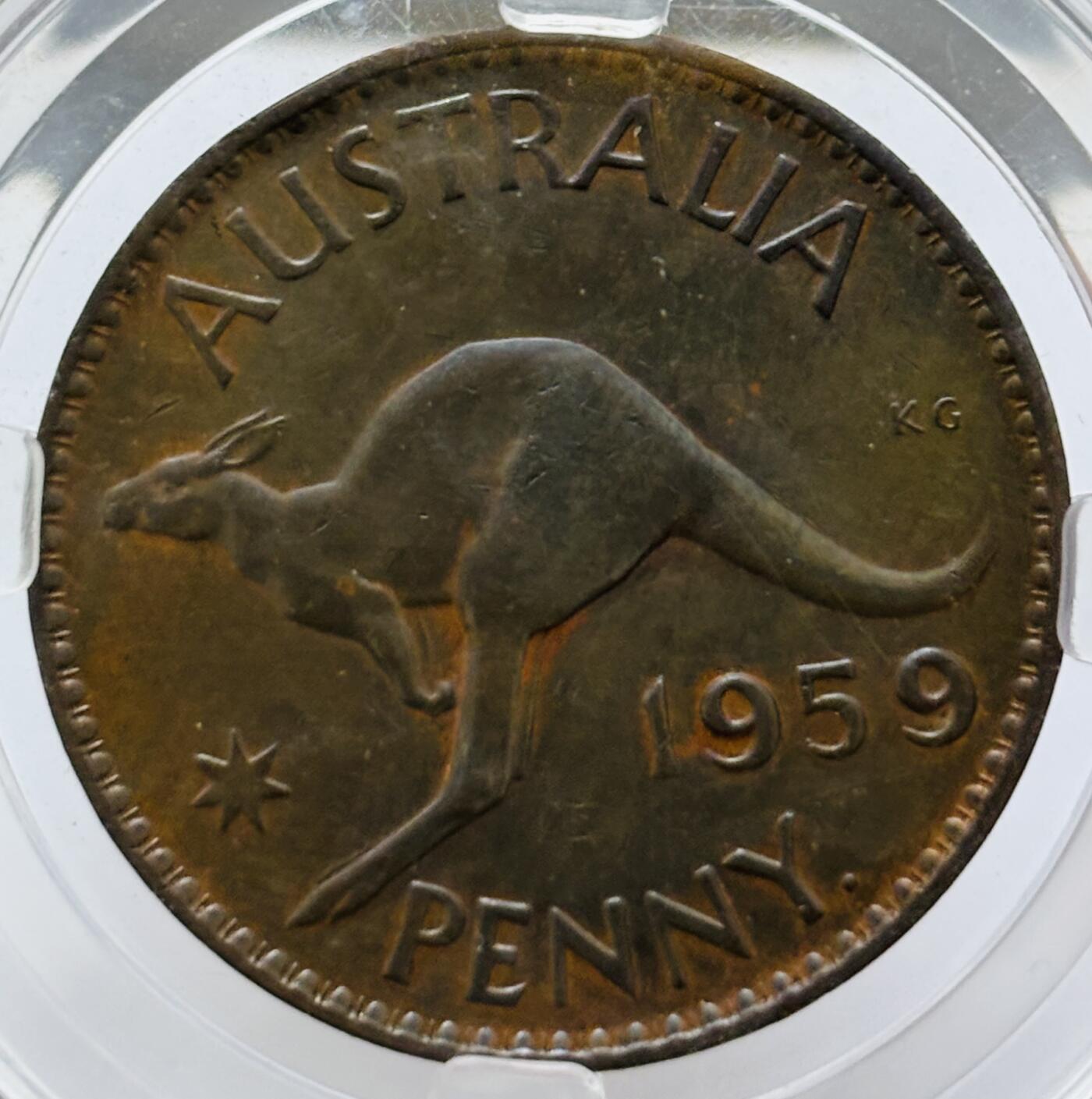 文馨钱币收藏 2026新年第四场（第 290 场）【长期接代拍品】 1959 年英属澳大利亚 1 便士大铜币，众诚评级 MS63 分