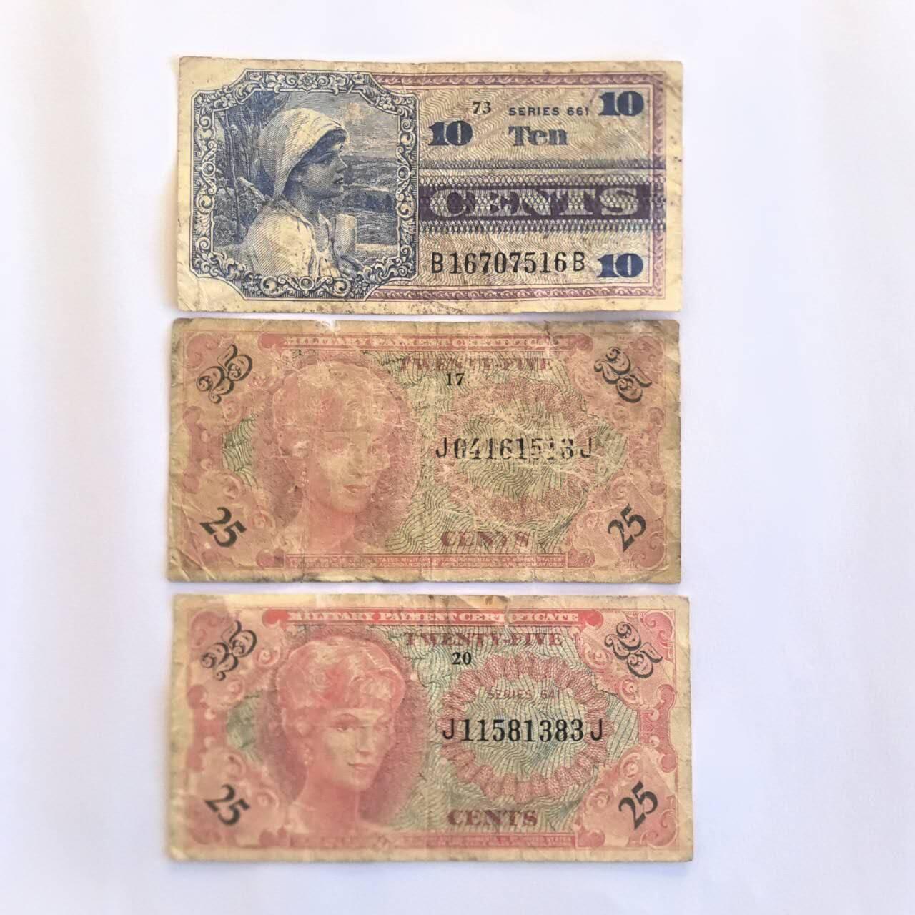 各国外币第109期 美国军票10分25分 3张