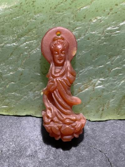 精美亚光高玉化柿子红玛瑙雕刻观音菩萨通货吊坠一个 - 精美亚光高玉化柿子红玛瑙雕刻观音菩萨通货吊坠一个