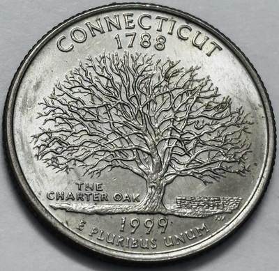 文馨钱币收藏 2026新年第四场（第 290 场）【长期接代拍品】 - 原光好品 1999 年美国康涅狄格州 25 美分纪念币