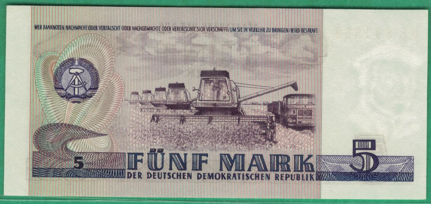 德国(东德 民主德国)1975年(1987年)5马克 P-27b 窄序列号 倒置号 无47尾88 实物图 UNC