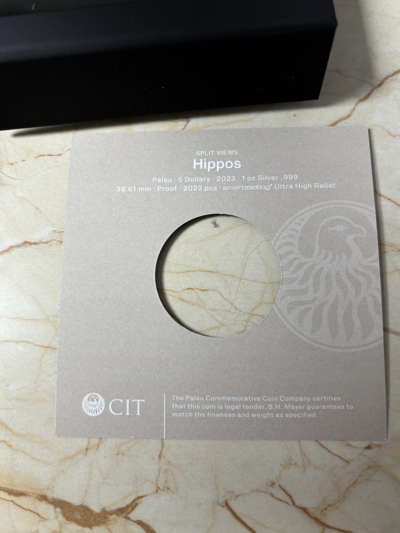 第189期拍卖 帕劳2023年危险动物河马1盎司双面高浮雕纪念彩色银币，999银，发行2023枚