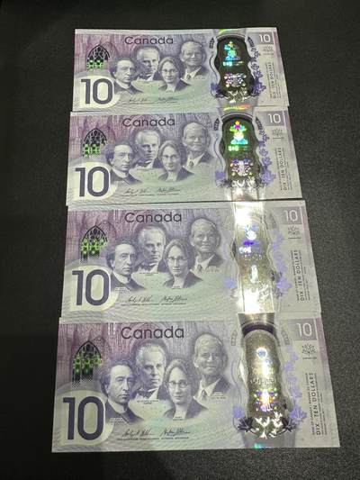 《外钞收藏家》第六百零四期（精品场）（本平台长期征集拍品、欢迎藏友们联系合作） - 加拿大10加元 纪念钞 CDA-CDD四张一起 全新UNC