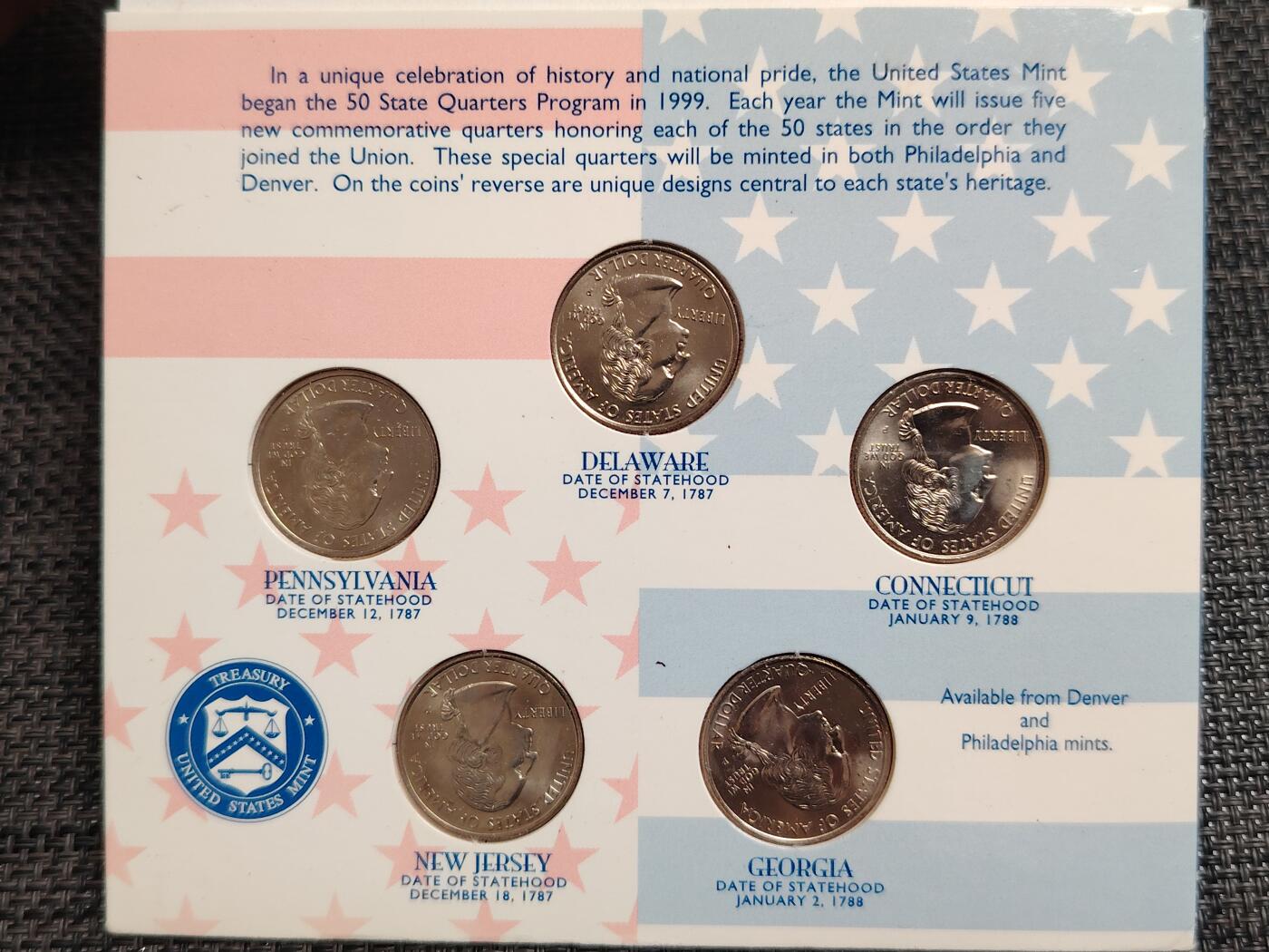 布加迪🐬～世界钱币(上海)🌾第 271 期 /  各国套币和散币 美国🇺🇸 1999年 25分洲币 首发年份