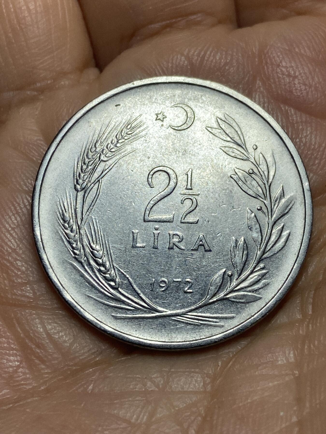 2026年第十三场(总第一百八十二场）外国好品散币场(免佣金) 土耳其🇹🇷1972年2.5里拉(建国后第五套第二版，9克减重版)