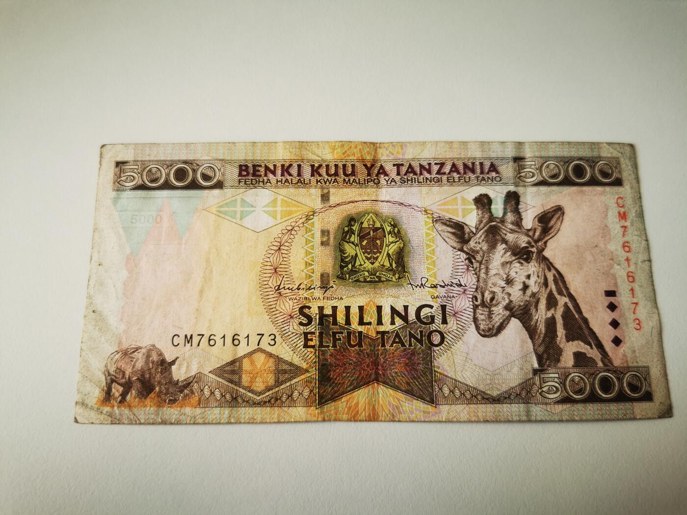 零零发流通品外国纸币拍卖 无佣金 坦桑尼亚5000针眼