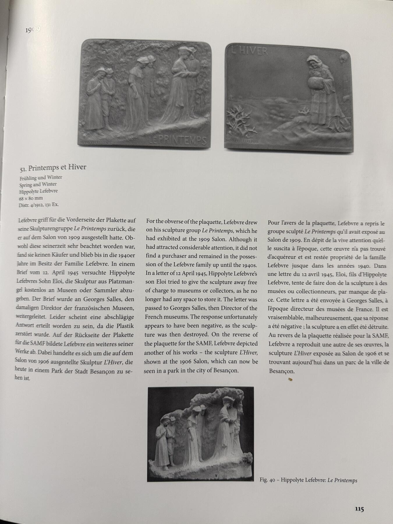 「木头集藏」章牌精品专场！ Hippolyte Lefèbvre～1909年法国SAMF协会51号作品银章：春与冬，法兰西章牌之友协会（SAMF）1909年发行，银章发行量仅45枚。尺寸：68 × 80 mm，230 g，边铭：丰饶角 1ARGENT+火蝾螈+限量编号11，SAMF协会章是法国新艺术章牌最杰出的代表。