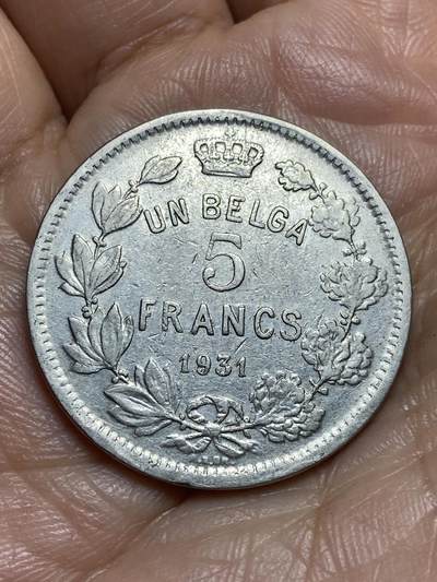 2026年第十三场(总第一百八十二场）外国好品散币场(免佣金) - 比利时🇧🇪1931年5法郎(阿尔贝一世时期，法语版)