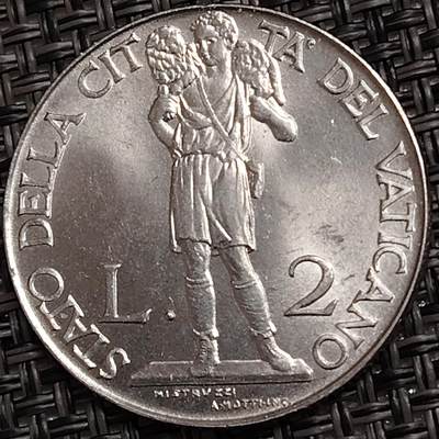 布加迪🐬～世界钱币(上海)🌾第 270 期 /  各国套币和散币 - 梵蒂冈🇻🇦 1941年 1里拉不锈钢币 29mm