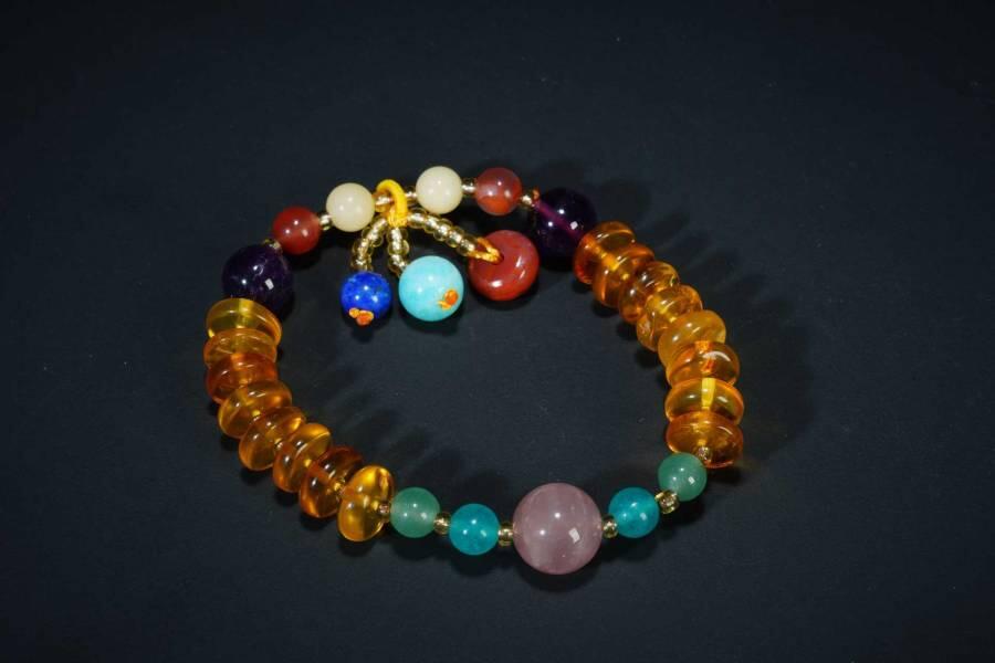 上海都达杂项专场五（全场包邮） 天然琥珀、蜜蜡、南红、紫水晶、草莓晶、绿草莓、等算盘珠手串87-295