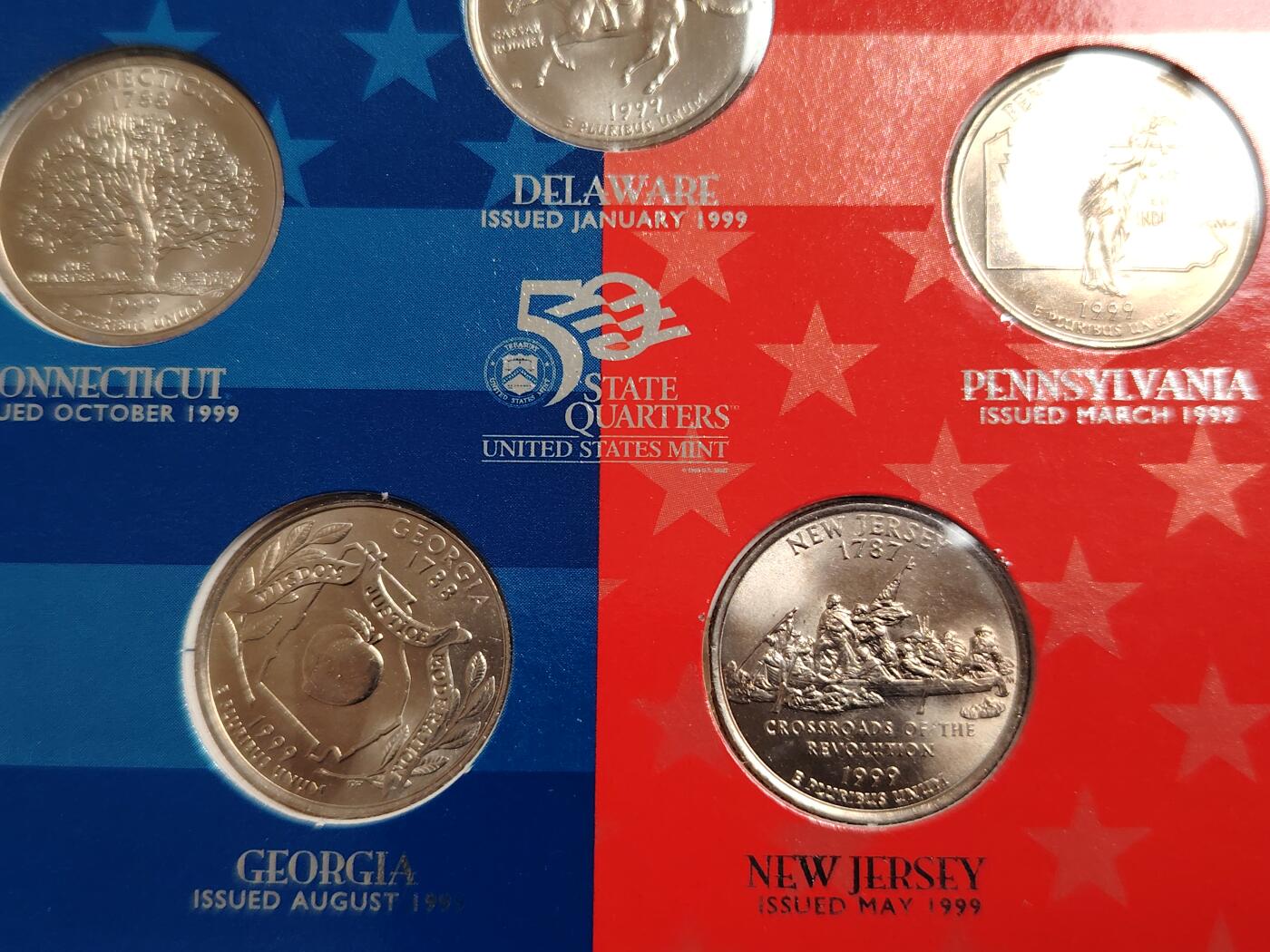 布加迪🐬～世界钱币(上海)🌾第 271 期 /  各国套币和散币 美国🇺🇸 1999年 25分洲币 首发年份