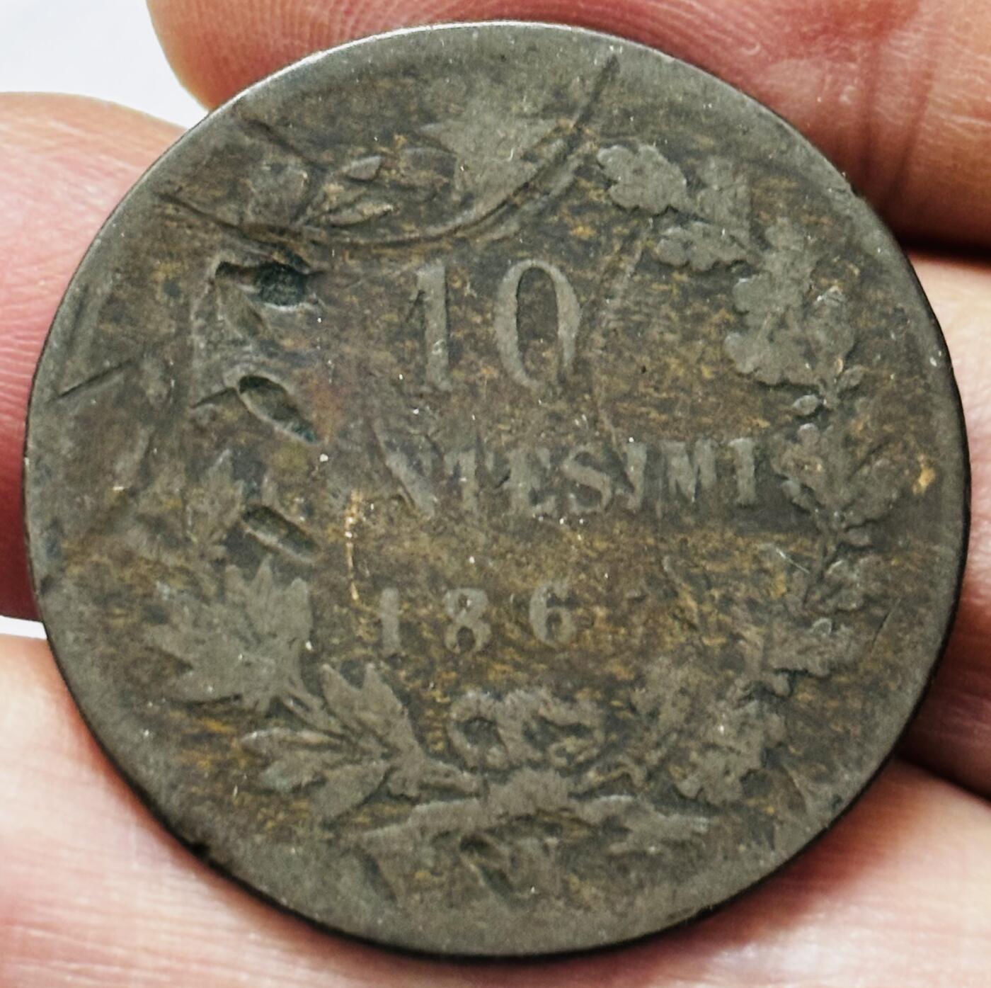 文馨钱币收藏 2026新年第四场（第 290 场）【长期接代拍品】 1866 年意大利伊曼纽尔二世 10 分大铜币，第四版本首发年，只发行 2 年时间