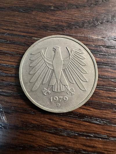 蒂克钱币- 第56场 外国散币免佣金限时拍 - 联邦德国（西德）1979年D版5马克 硬币