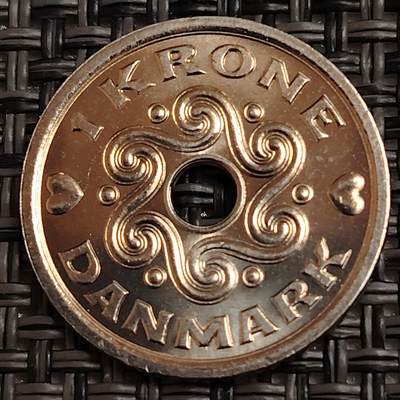 布加迪🐬～世界钱币(上海)🌾第 271 期 /  各国套币和散币 - 丹麦🇩🇰 1999年 1克朗 原光品相