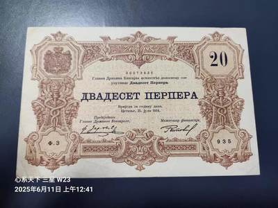 1月21号晚上8点 外国纸币自动截拍第10场 - 门的内哥罗 【黑山共和国】1914年20帕拉 美品