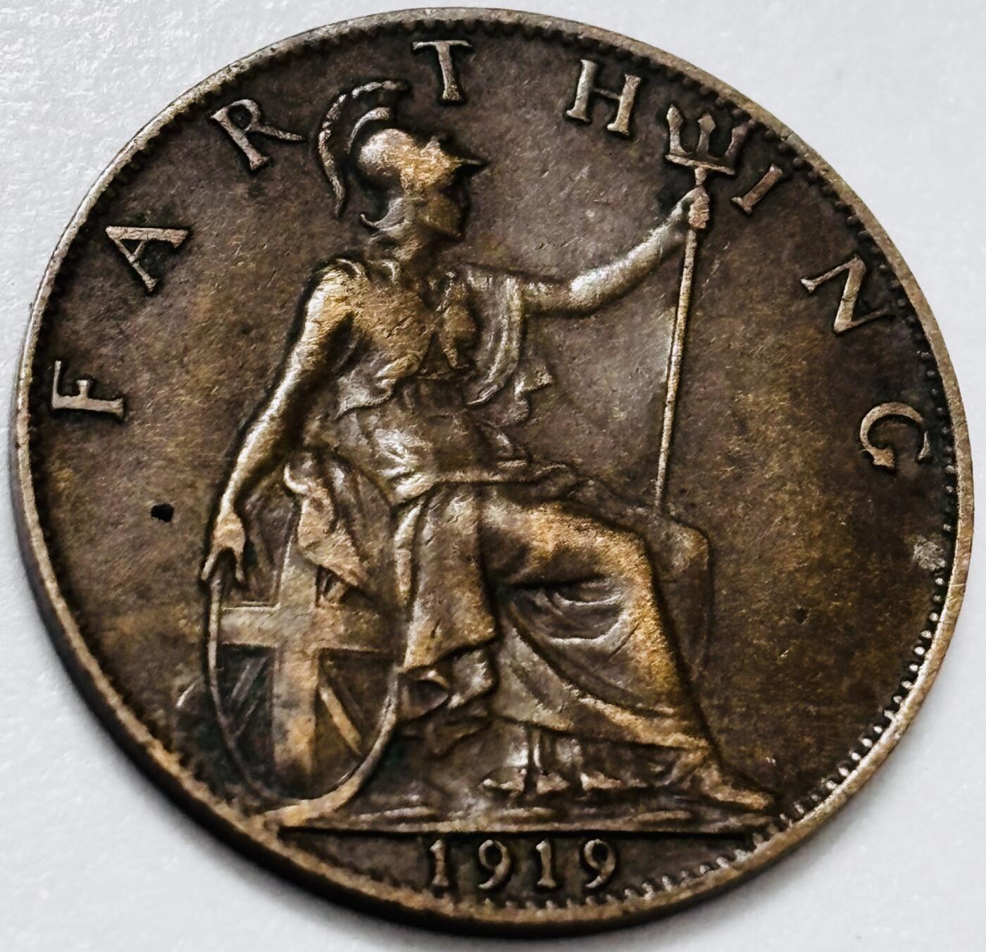 文馨钱币收藏 2026新年第四场（第 290 场）【长期接代拍品】 少见极美品 1919 年英国乔治五世法新铜币，第二版本