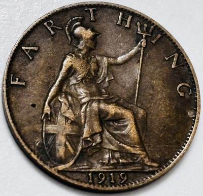 文馨钱币收藏 2026新年第四场（第 290 场）【长期接代拍品】 - 少见极美品 1919 年英国乔治五世法新铜币，第二版本