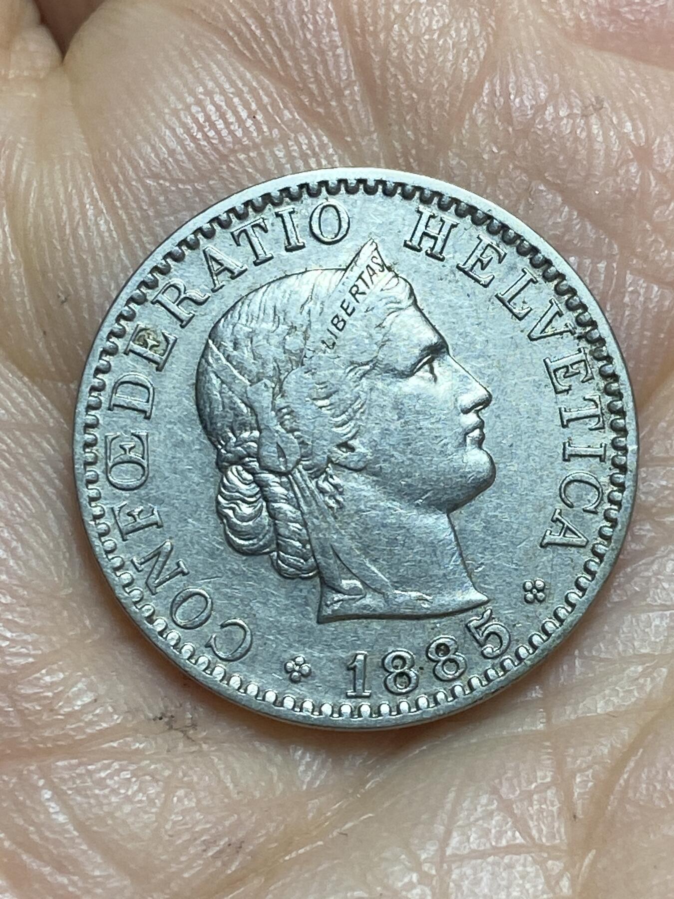 2026年第十三场(总第一百八十二场）外国好品散币场(免佣金) 稀少早期年份–瑞士🇨🇭1885年20拉彭(第二版，B标伯尔尼造)