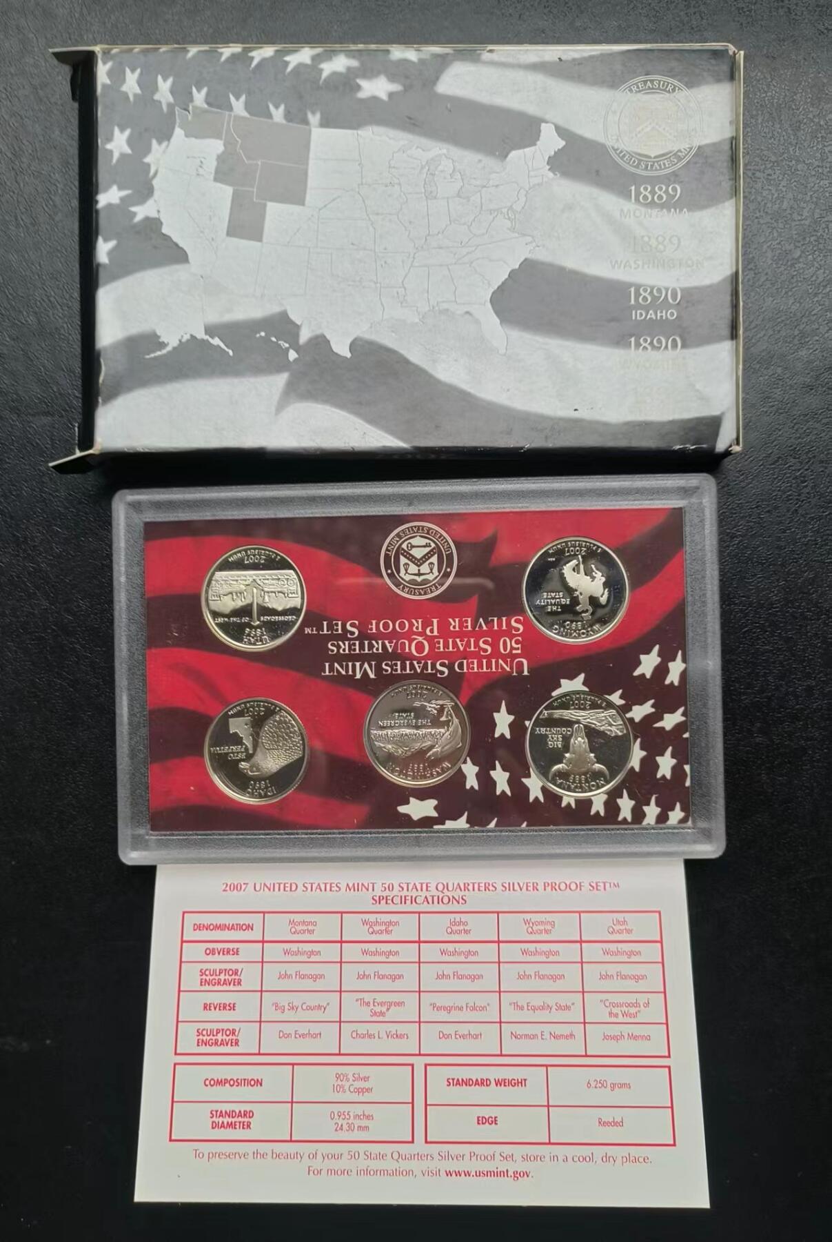 长老汇蛇年精选第九十四场拍卖 美国2007年精制纪念银币，州币系列5枚，总重31.25克，900银，银价630+