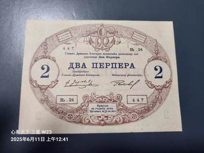 1月21号晚上8点 外国纸币自动截拍第10场 - 门的内哥罗  黑山共和国 1914年2帕拉 极美品近新