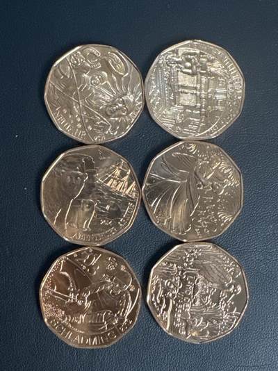 ❤️【币观天下】❤️ 第340期钱币拍卖- 2026.1.23周五晚上6点半场-长期征集拍品 - 奥地利紫铜九边型硬币 面值5欧 2012年 -2014年幸运礼物，舞蹈 ，湿地，滑雪世界杯 ，熊  ，新年快乐 共6枚