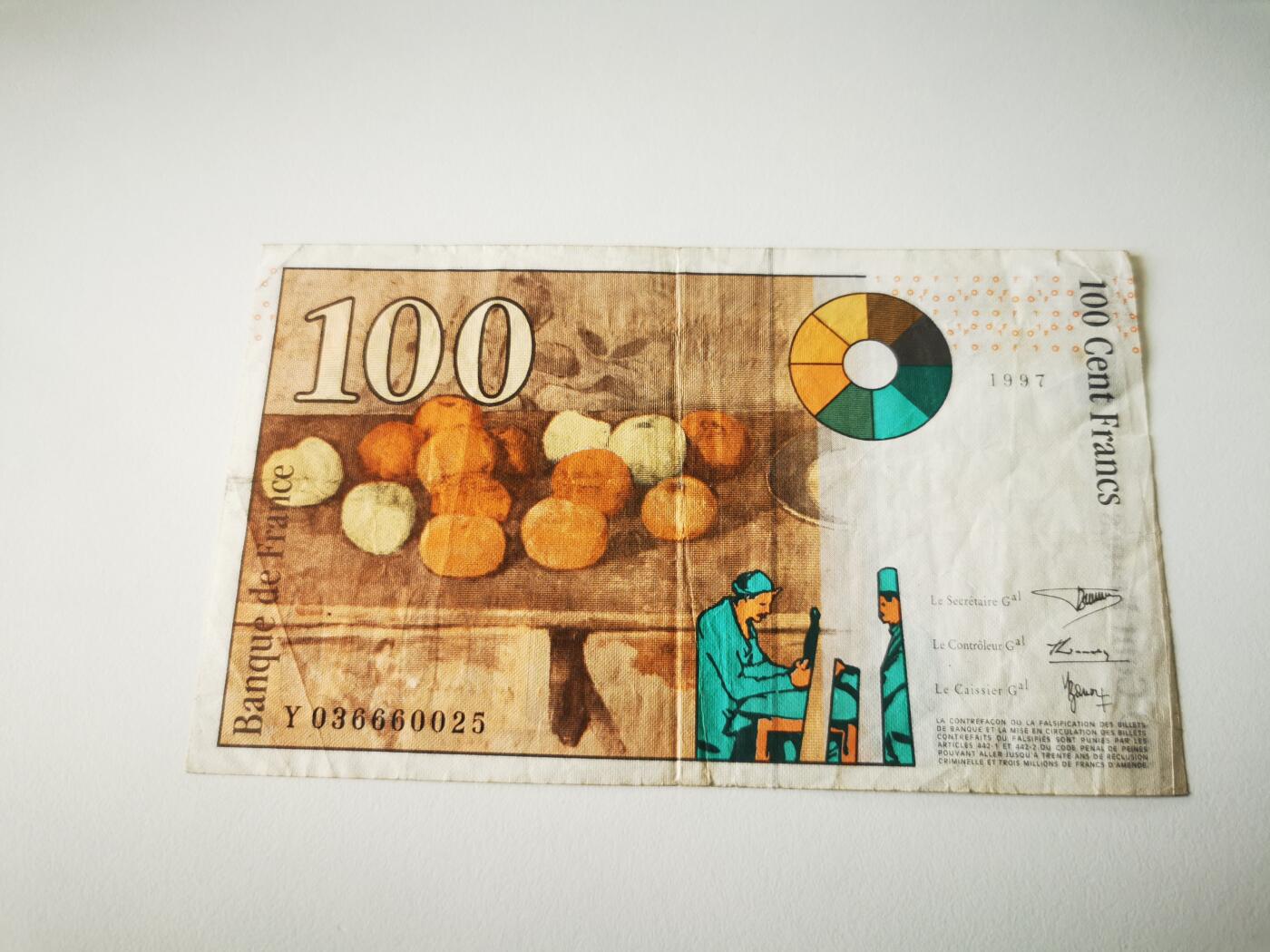 零零发流通品外国纸币拍卖 无佣金 法国100小裂