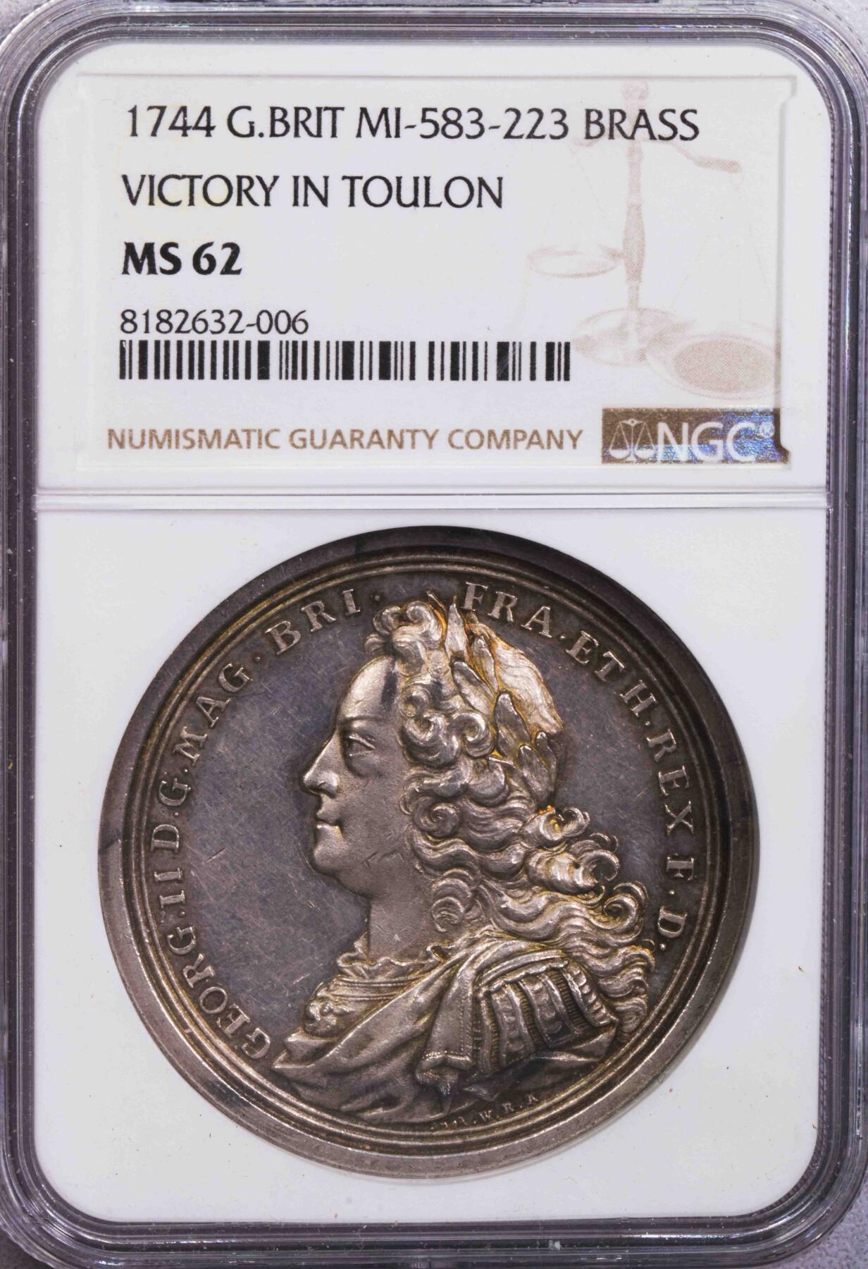 NGC-MS62 1744英国乔二土伦海战纪念银章