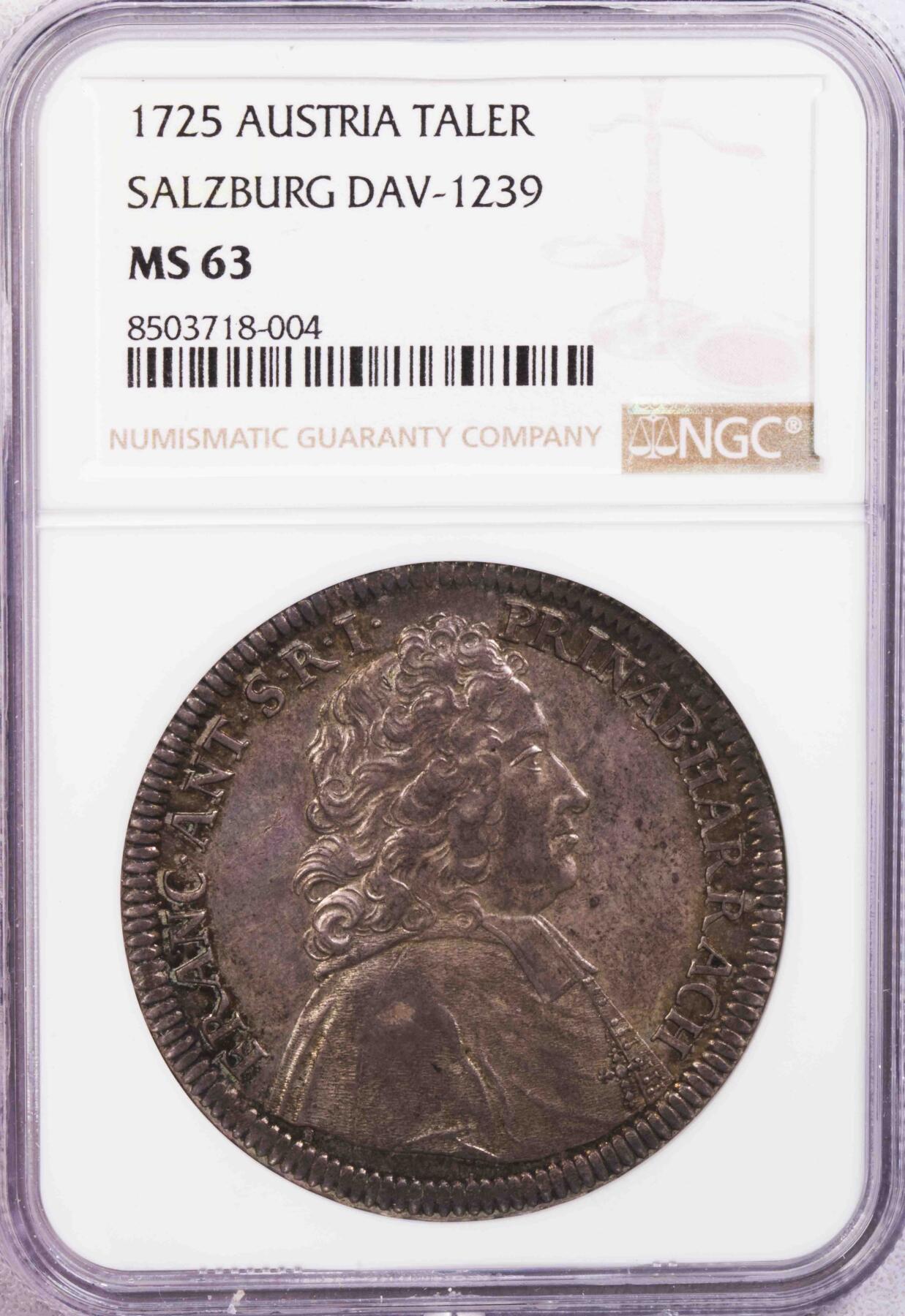 NGC-MS6 1724萨尔茨堡安东大主教泰勒大银币 唯一冠军分