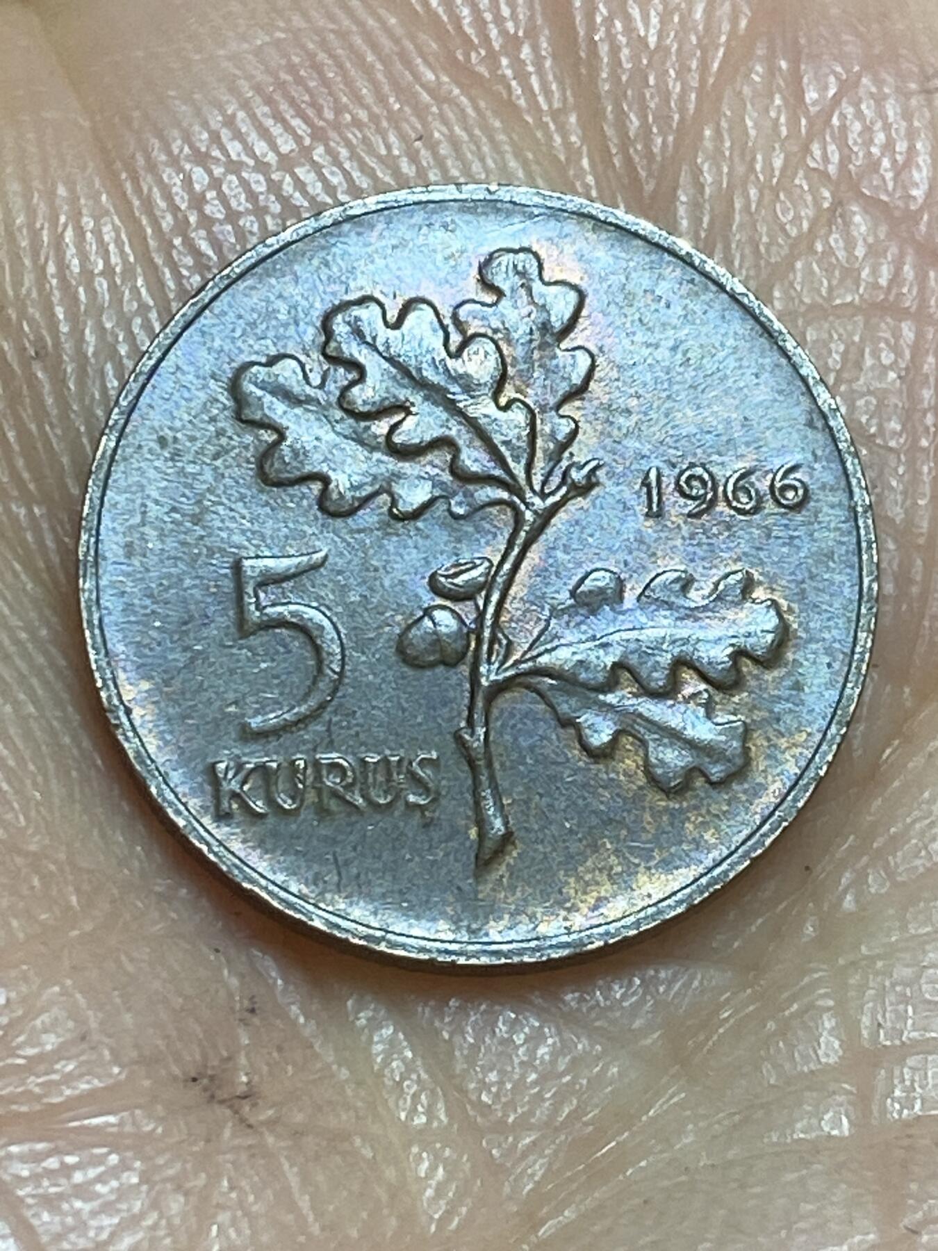 2026年第十三场(总第一百八十二场）外国好品散币场(免佣金) 土耳其🇹🇷1966年5库鲁什(第五套第一版，2.5克版)