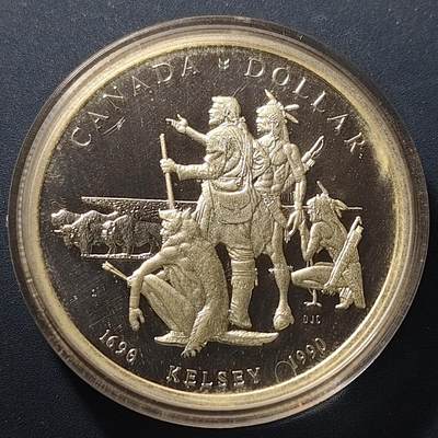 【全场包邮】纯粹捡漏拍497场-持续更新中 - 加拿大1990年1元亨利·凯尔西的探险活动三百周年精制纪念银币【36毫米23.33克50%】