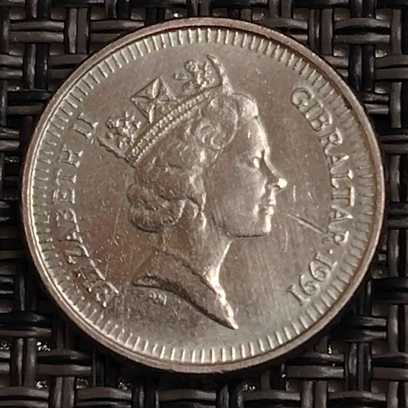 布加迪🐬～世界钱币(上海)🌾第 271 期 /  各国套币和散币 直布罗陀🇬🇮 1991年 5分