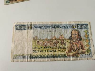零零发流通品外国纸币拍卖 无佣金 - 吉布提撕裂后粘