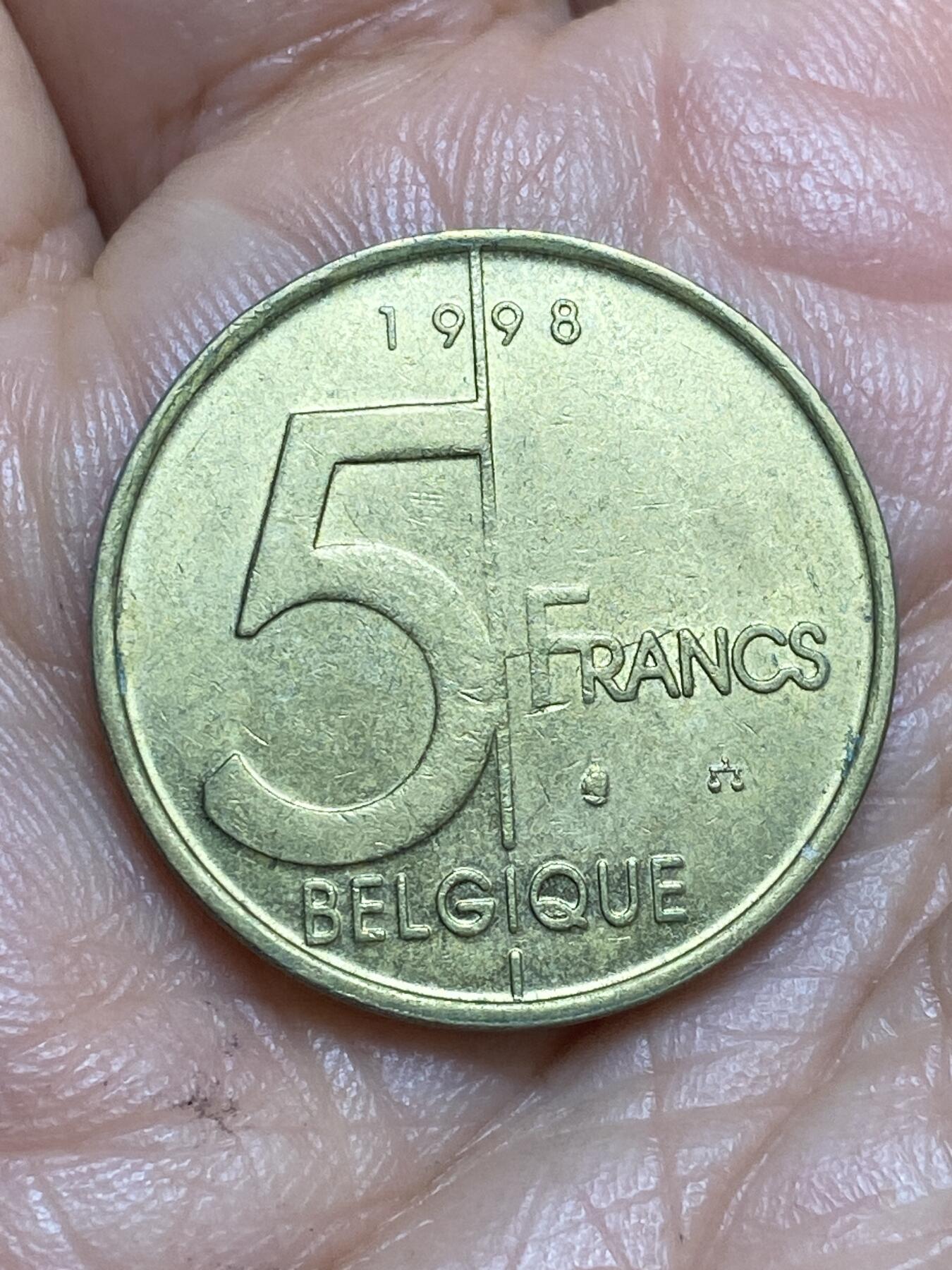 2026年第十三场(总第一百八十二场）外国好品散币场(免佣金) 比利时🇧🇪1998年5法郎(阿尔贝二世时期，法语版)