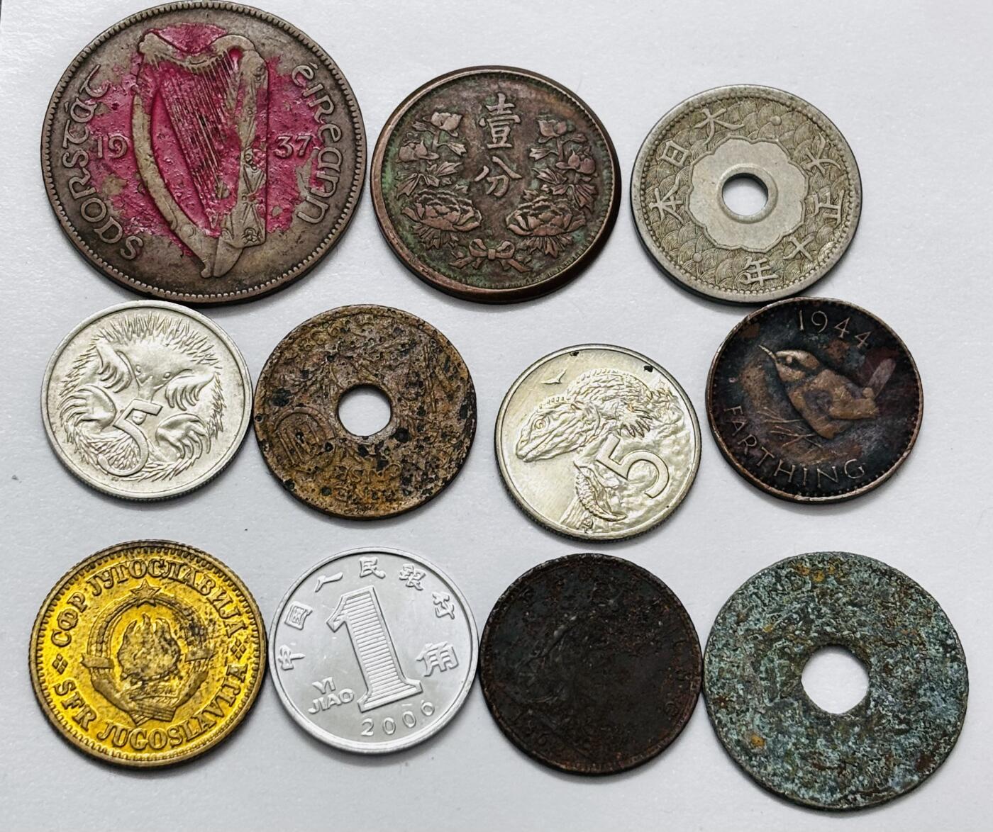 文馨钱币收藏 2026新年第四场（第 290 场）【长期接代拍品】 各国硬币一组 11 枚，伪满洲国看着不对