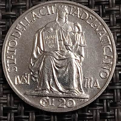 布加迪🐬～世界钱币(上海)🌾第 270 期 /  各国套币和散币 - 梵蒂冈🇻🇦 1942年 20分不锈钢币