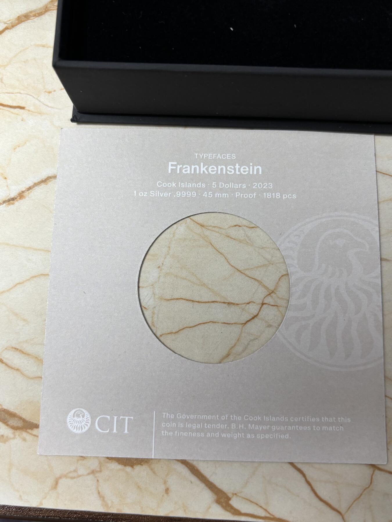 第189期拍卖 库克2023玛丽雪莱的《弗兰肯斯坦》1盎司纪念银币，9999银，发行1818枚