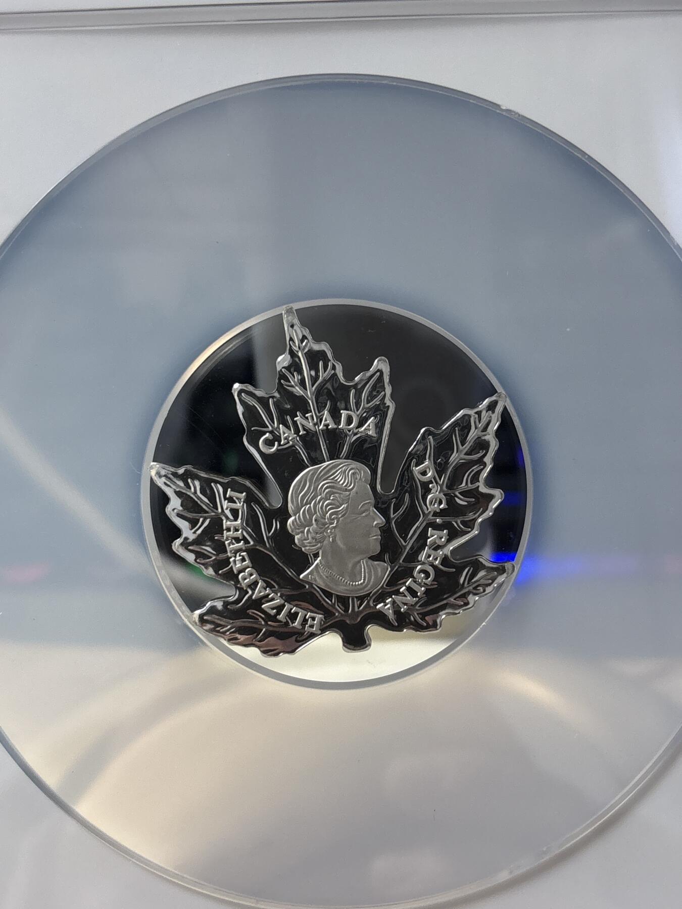 第189期拍卖 加拿大2016年世界首枚全彩色枫叶形1盎司纪念银币NGC-PF69无盒无证书，9999银，发行15000枚