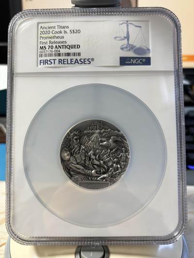 第189期拍卖 - 库克2020年泰坦神火神3盎司高浮雕银币NGC-MS70首无盒无证书，999银，发行333枚