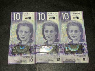 《外钞收藏家》第六百零四期（精品场）（本平台长期征集拍品、欢迎藏友们联系合作） - 加拿大竖版10加元 三张 其中1张首发冠 都是无47靓号 全新UNC