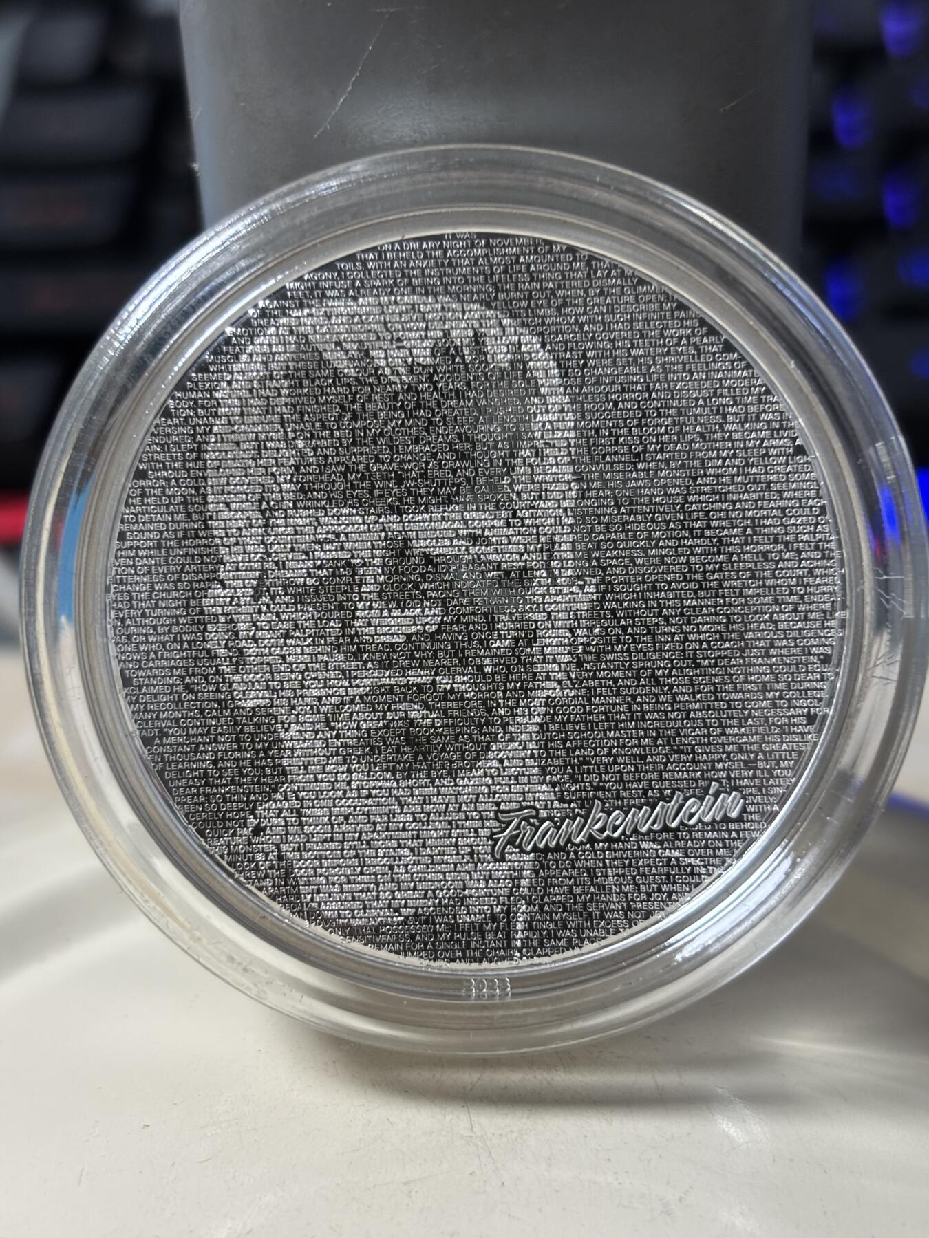 第189期拍卖 库克2023玛丽雪莱的《弗兰肯斯坦》1盎司纪念银币，9999银，发行1818枚