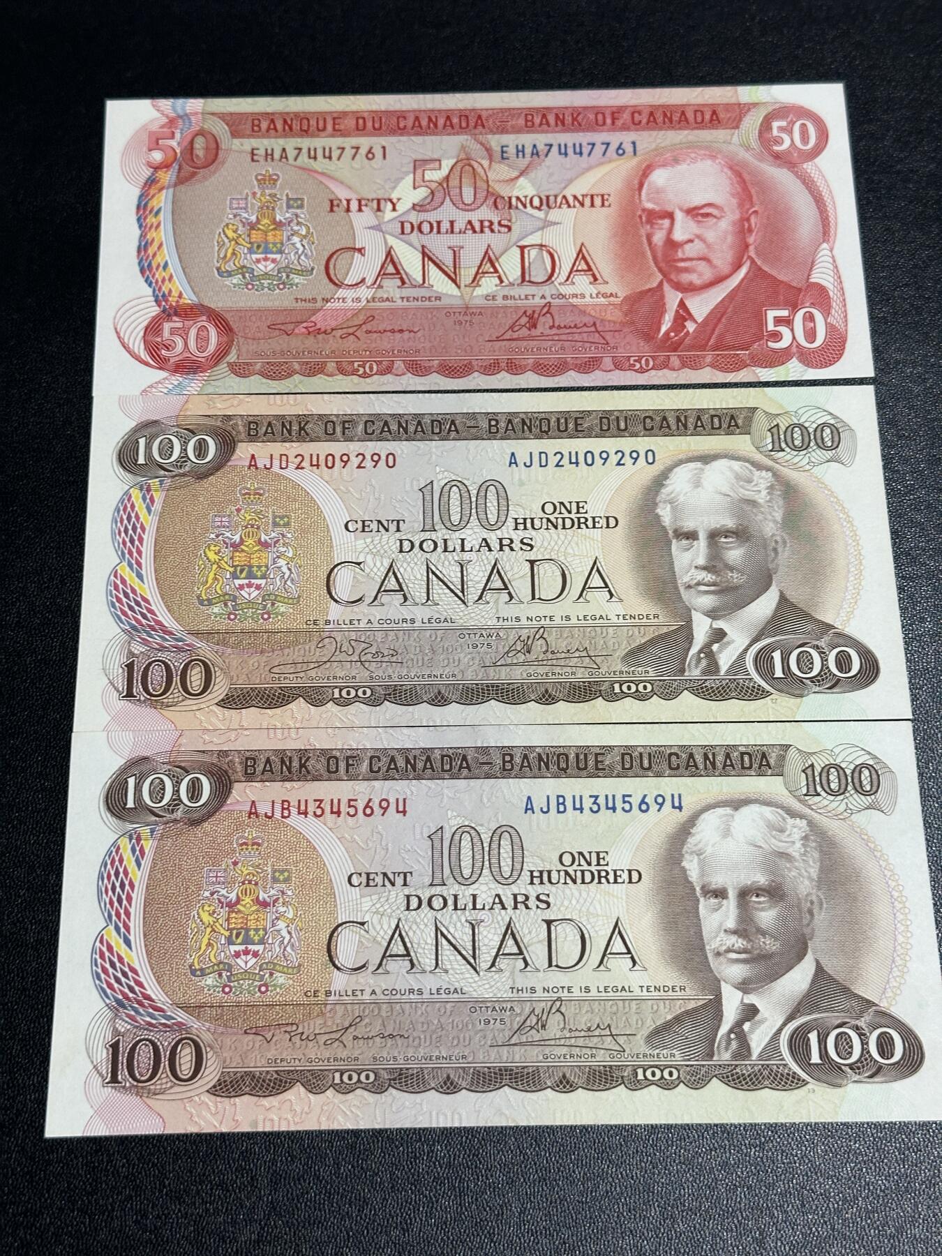 《外钞收藏家》第六百零四期（精品场）（本平台长期征集拍品、欢迎藏友们联系合作） 加拿大景观版50和100加元 三五张一起 全新 100加元边有轻微潮 一张有压印