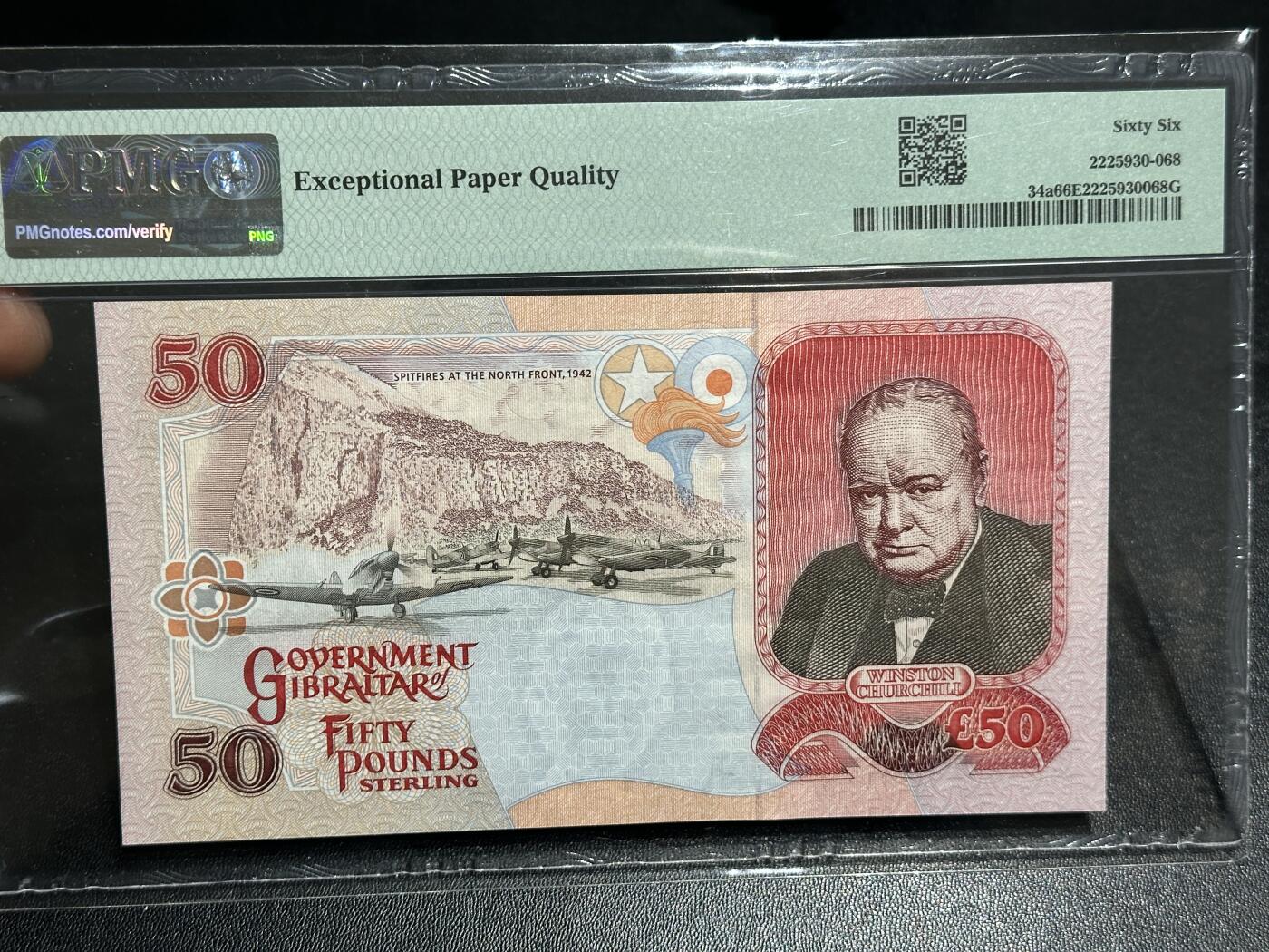 《外钞收藏家》第六百零四期（精品场）（本平台长期征集拍品、欢迎藏友们联系合作） 2006年直布罗陀50镑 PMG66 AA冠 倒置号