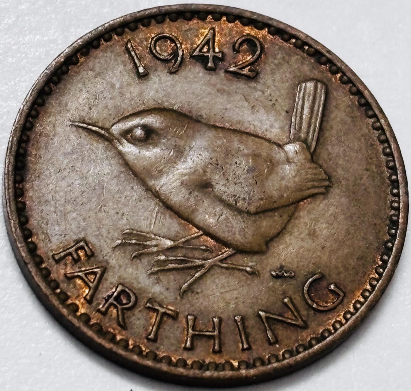 文馨钱币收藏 2026新年第四场（第 290 场）【长期接代拍品】 好品 1942 年英国乔治六世法新铜币